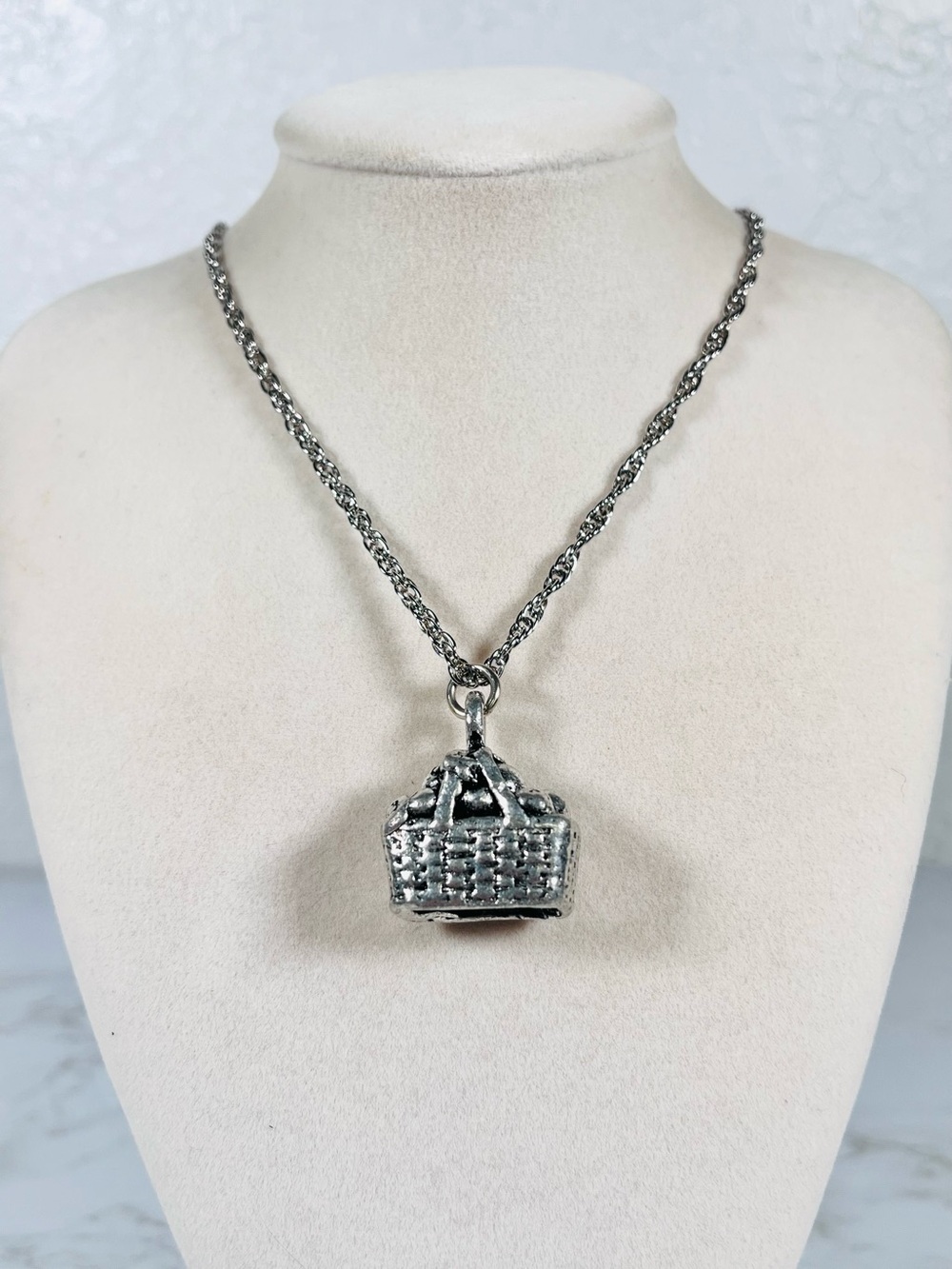 Silver Basket Pendant Necklace